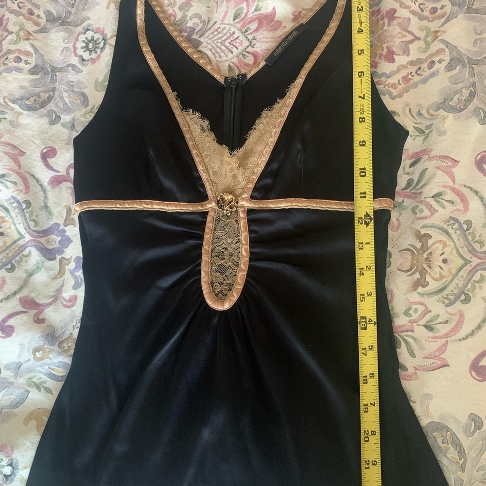 Roberto Cavalli sexy one of a kind black and gold silk tank top, size 40